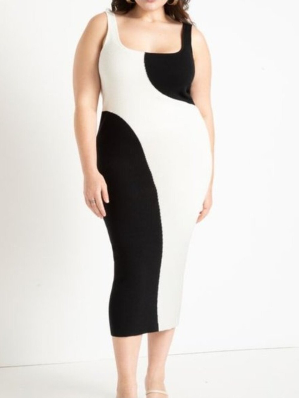 Eloquii Black and White Sculptural Tank Midi Dress - Size 14/16
